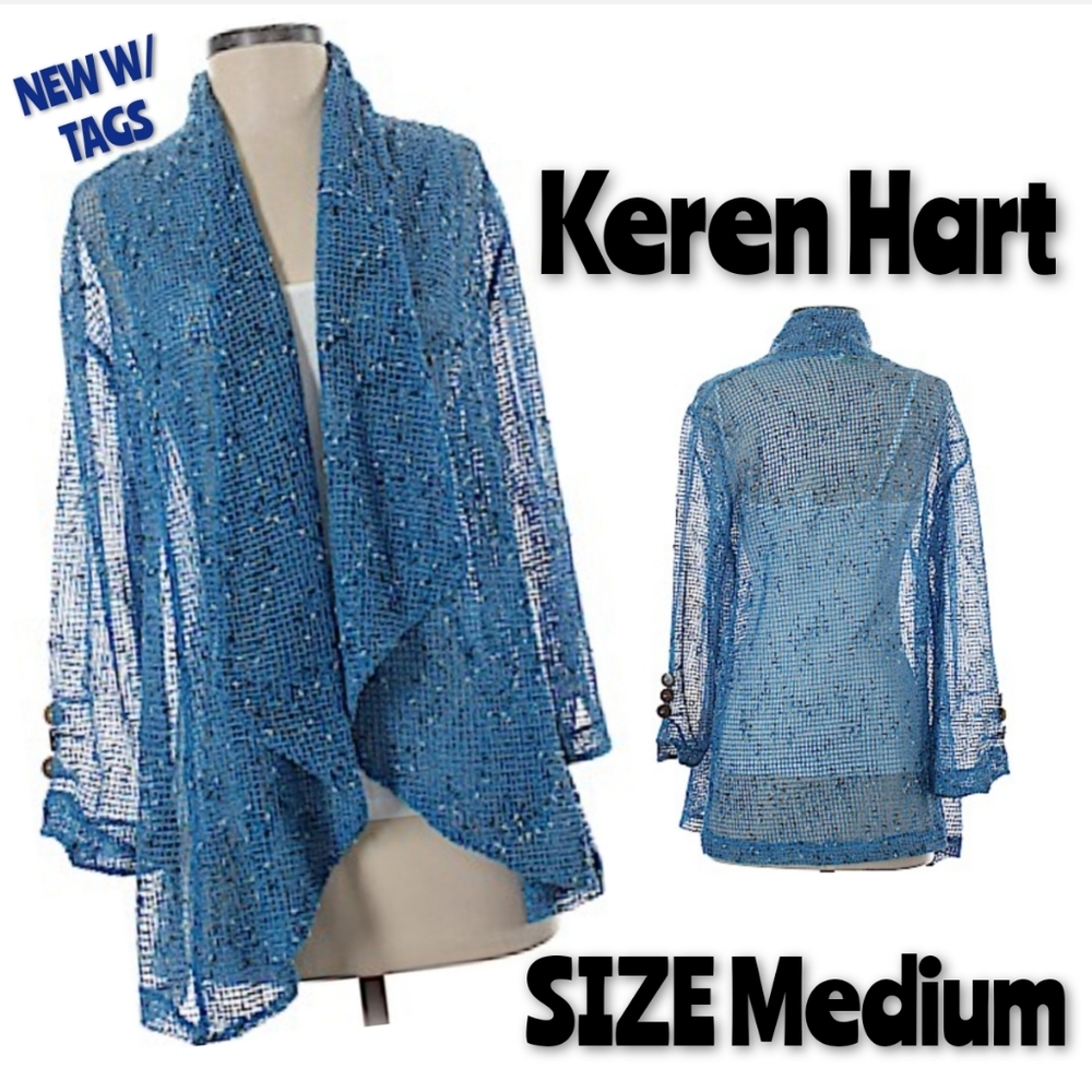Keren Hart Shrug Wrap Size M Blue Waterfall NWT - Picture 1 of 13